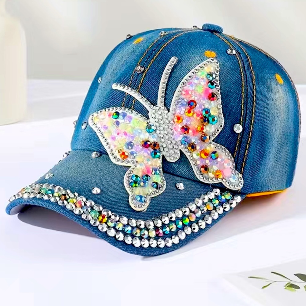 Butterfly Rhinestone Denim Baseball Cap